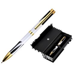 Boligrafo belius dualita cuerpo blanco color negro tinta azul caja de diseño