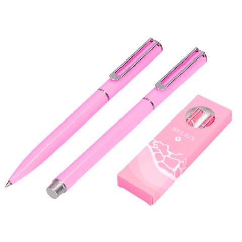 Juego boligrafo y roller belius endless summer aluminio color rosa y plateado tinta azul caja de diseño