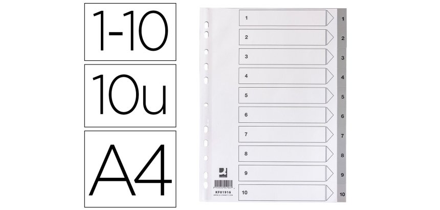 Separador numerico q-connect plastico 1-10 juego de 10 separadores din a4 multitaladro