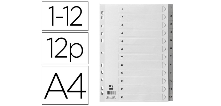 Separador numerico q-connect plastico 1-12 juego de 12 separadores din a4 multitaladro