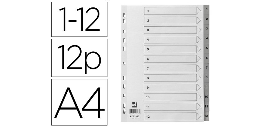 Separador numerico q-connect plastico 1-12 juego de 12 separadores din a4 multitaladro