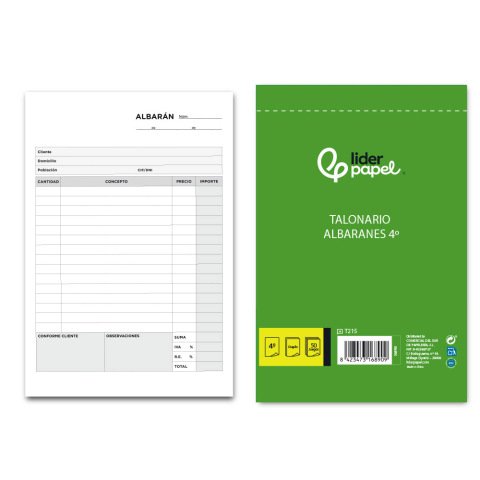 Talonario liderpapel albaran cuarto original y copia t215