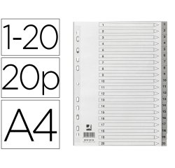 Separador numerico q-connect plastico 1-20 juego de 20 separadores din a4 multitaladro