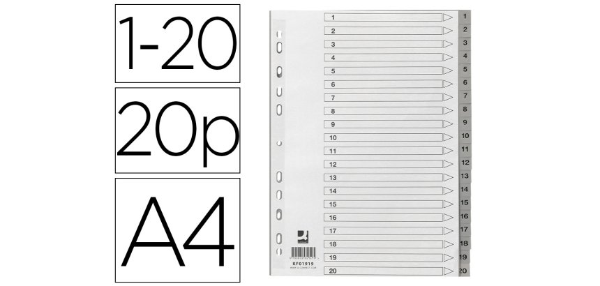 Separador numerico q-connect plastico 1-20 juego de 20 separadores din a4 multitaladro