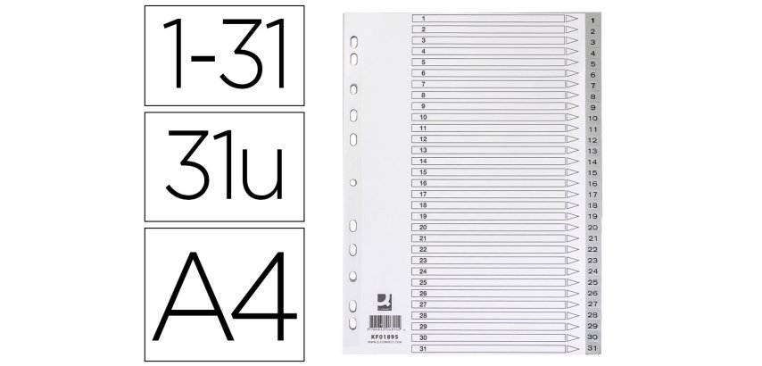 Separador numerico q-connect plastico 1-31 juego de 31 separadores din a4 multitaladro