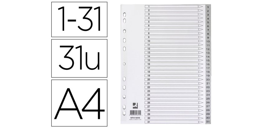 Separador numerico q-connect plastico 1-31 juego de 31 separadores din a4 multitaladro