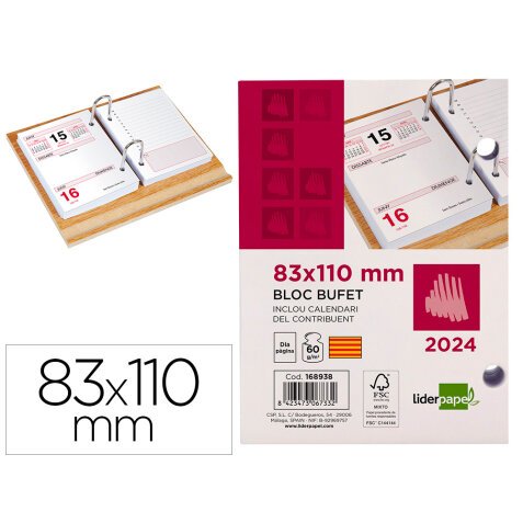 Bloc bufete liderpapel 2024 80x110 mm papel 60 gr texto en catalan