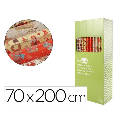 Papel de regalo liderpapel navidad rollo ancho 70 cm longitud 2 mt gramaje 60 gr diseños surtidos