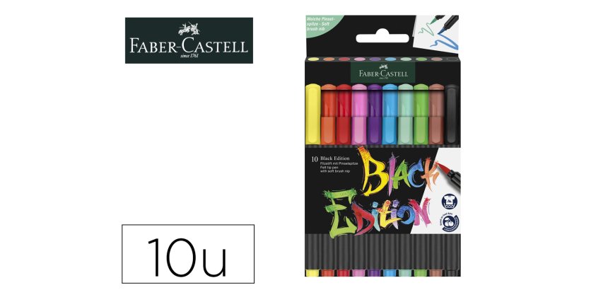 Rotulador faber castell edicion black punta de pincel caja de 10 unidades colores surtidos
