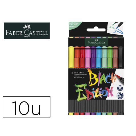 Rotulador faber castell edicion black punta de pincel caja de 10 unidades colores surtidos