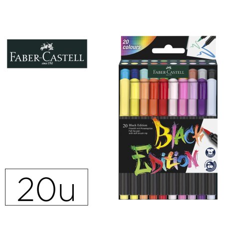 Rotulador faber castell edicion black punta de pincel caja de 20 unidades colores surtidos