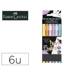 Rotulador faber castell edicion black punta de pincel pastel caja de 6 unidades colores surtidos