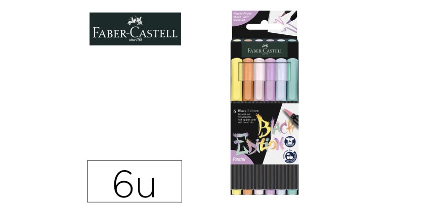 Rotulador faber castell edicion black punta de pincel pastel caja de 6 unidades colores surtidos