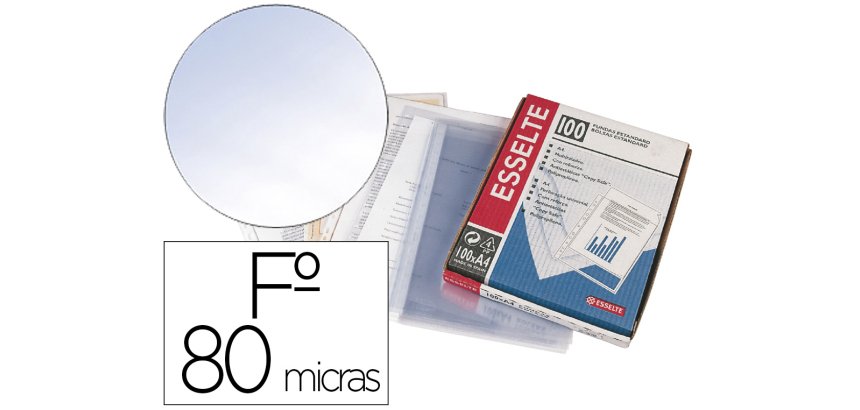 Funda multitaladro esselte folio pvc cristal 80 mc con refuerzo caja de 100 unidades