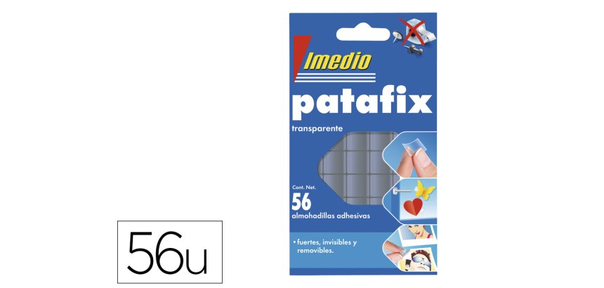 Sujetacosa imedio patafix almohadilla adhesiva transparente removible blister de 56 unidades
