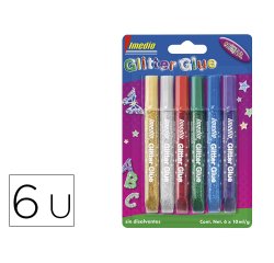 Pegamento imedio glitter glue original para manualidades 10ml blister de 6 unidades colores surtidos