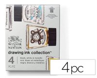 Tinta caligrafica winsor&newton set de 4 botes colores metalicos 14 ml