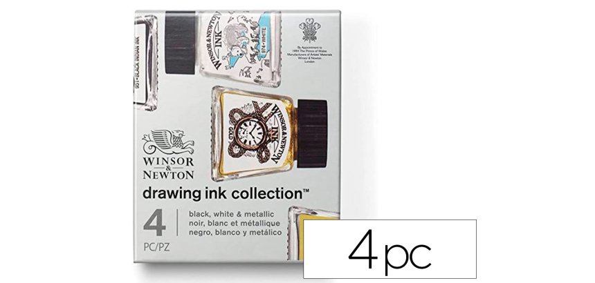 Tinta caligrafica winsor&newton set de 4 botes colores metalicos 14 ml