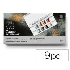 Acuarela winsor&newton caja metalica bolsillo con 8 colores metalicos + pincel