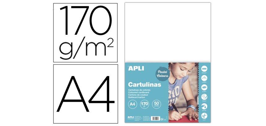 Cartulina apli din a4 170g/m2 blanco paquete de 50 hojas