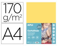 Cartulina apli din a4 170g/m2 amarillo claro paquete de 50 hojas