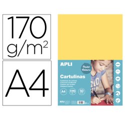 Cartulina apli din a4 170g/m2 amarillo claro paquete de 50 hojas