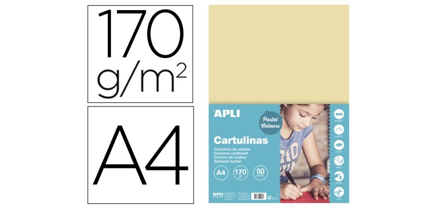 Cartulina apli din a4 170g/m2 crema paquete de 50 hojas