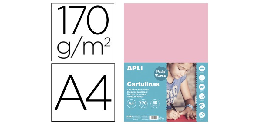 Cartulina apli din a4 170g/m2 rosa paquete de 50 hojas