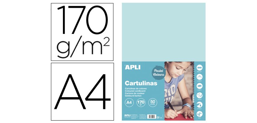 Cartulina apli din a4 170g/m2 azul claro paquete de 50 hojas