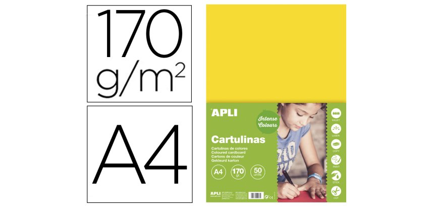 Cartulina apli din a4 170g/m2 amarillo paquete de 50 hojas