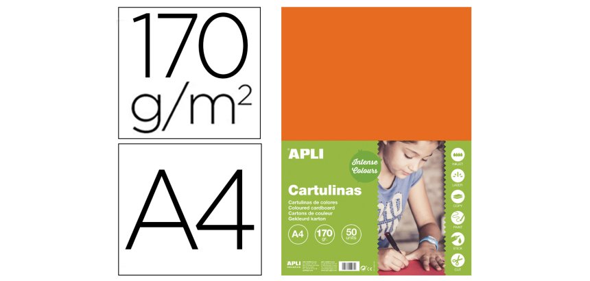 Cartulina apli din a4 170g/m2 naranja paquete de 50 hojas