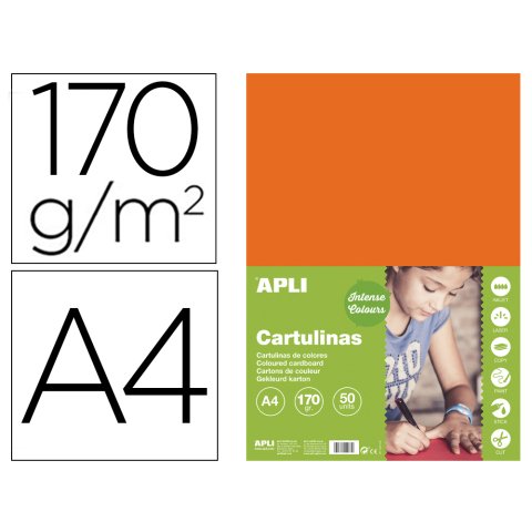 Cartulina apli din a4 170g/m2 naranja paquete de 50 hojas