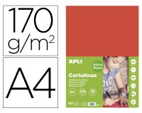 Cartulina apli din a4 170g/m2 rojo paquete de 50 hojas