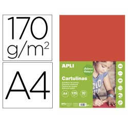 Cartulina apli din a4 170g/m2 rojo paquete de 50 hojas