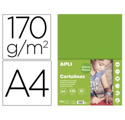 Cartulina apli din a4 170g/m2 verde hierba paquete de 50 hojas