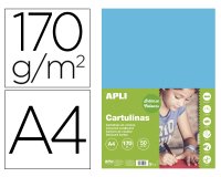 Cartulina apli din a4 170g/m2 azul cielo paquete de 50 hojas