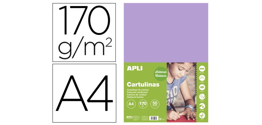 Cartulina apli din a4 170g/m2 violeta paquete de 50 hojas
