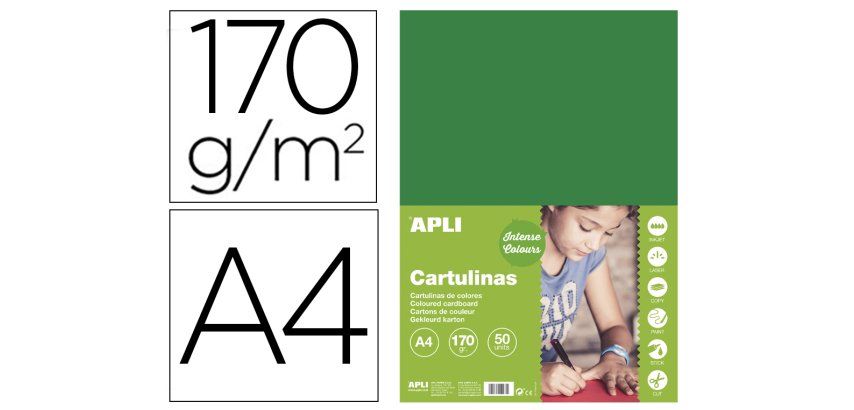 Cartulina apli din a4 170g/m2 verde oscuro paquete de 50 hojas