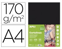 Cartulina apli din a4 170g/m2 negro paquete de 50 hojas