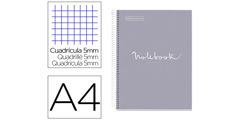 Cuaderno espiral miquelrius notebook 1 emotions tapa forrada din a4 microperforado 80 hojas 90g/m2 cuadro 5 mm