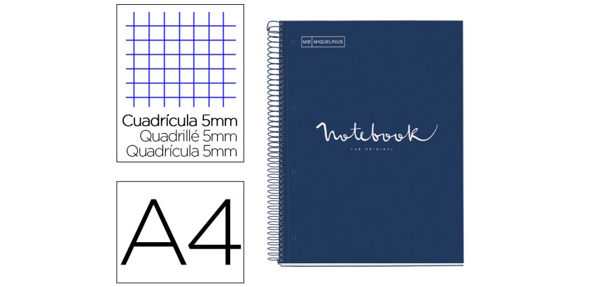 Cuaderno espiral miquelrius notebook 1 emotions tapa forrada din a4 microperforado 80 hojas 90g/m2 cuadro 5 mm