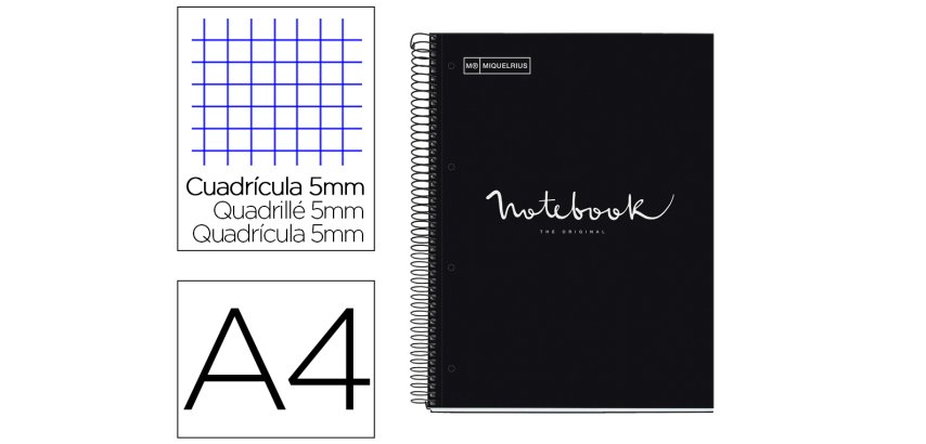 Cuaderno espiral miquelrius notebook 1 emotions tapa forrada din a4 microperforado 80 hojas 90g/m2 cuadro 5 mm