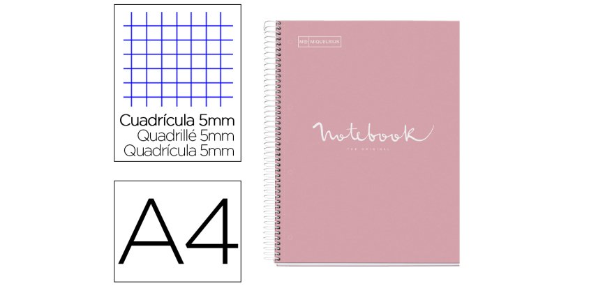 Cuaderno espiral miquelrius notebook 1 emotions tapa forrada din a4 microperforado 80 hojas 90g/m2 cuadro 5 mm