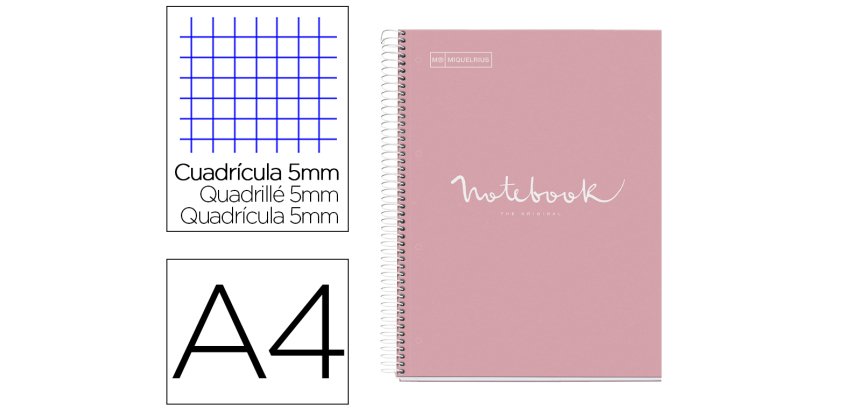 Cuaderno espiral miquelrius notebook 1 emotions tapa forrada din a4 microperforado 80 hojas 90g/m2 cuadro 5 mm