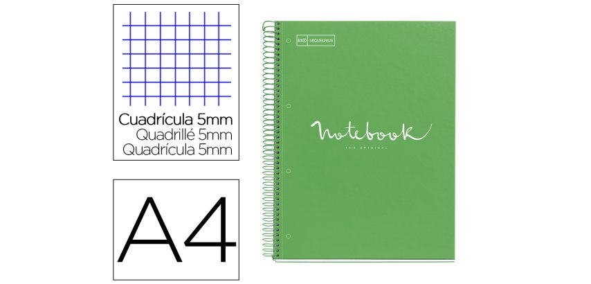 Cuaderno espiral miquelrius notebook 1 emotions tapa forrada din a4 microperforado 80 hojas 90g/m2 cuadro 5 mm