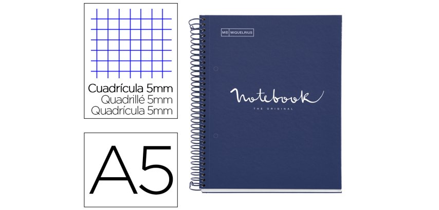 Cuaderno espiral miquelrius notebook 1 emotions tapa forrada din a5 microperforado 80 hojas 90g/m2 cuadro 5 mm