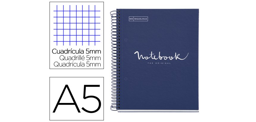 Cuaderno espiral miquelrius notebook 1 emotions tapa forrada din a5 microperforado 80 hojas 90g/m2 cuadro 5 mm