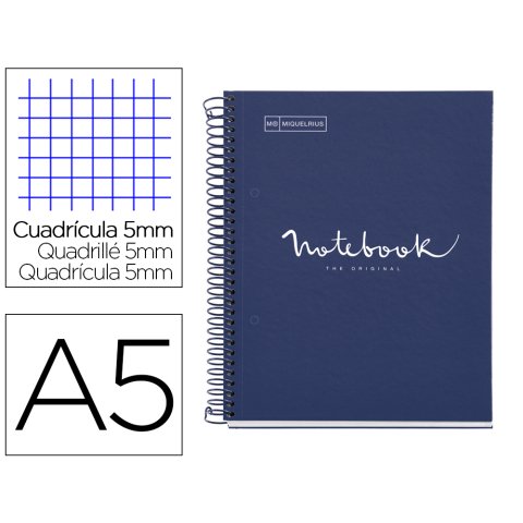 Cuaderno espiral miquelrius notebook 1 emotions tapa forrada din a5 microperforado 80 hojas 90g/m2 cuadro 5 mm