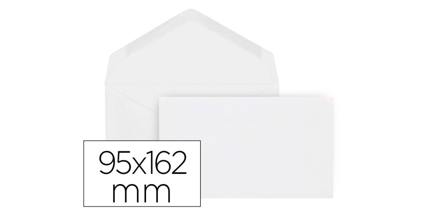 Sobre liderpapel blanco con fondo 95x162 mm engomado solapa de pico caja de 500 unidades