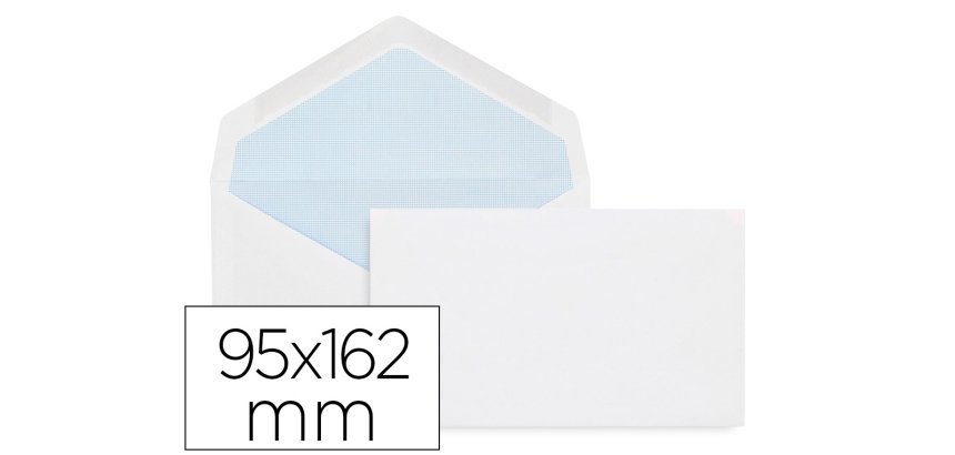 Sobre liderpapel blanco con fondo 95x162 mm engomado solapa de pico paquete de 25 unidades